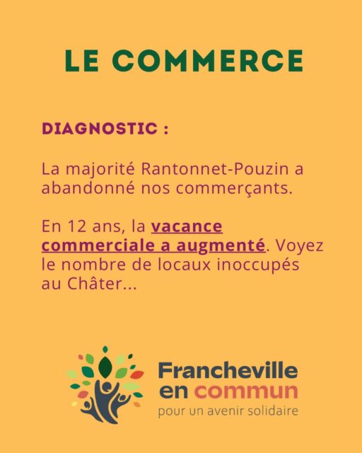 [PROGRAMME]

Le 15 mars prochain, en soutien au commerce de proximité, votez Francheville en commun ! 🛍️

#francheville69 #francheville #municipales2026 #franchevilleencommun #alienorperrard